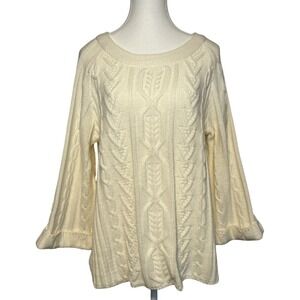 Coldwater Creek Ivory Cable Knit Sweater Soft Fisherman Inspired  Wide Sleeves L